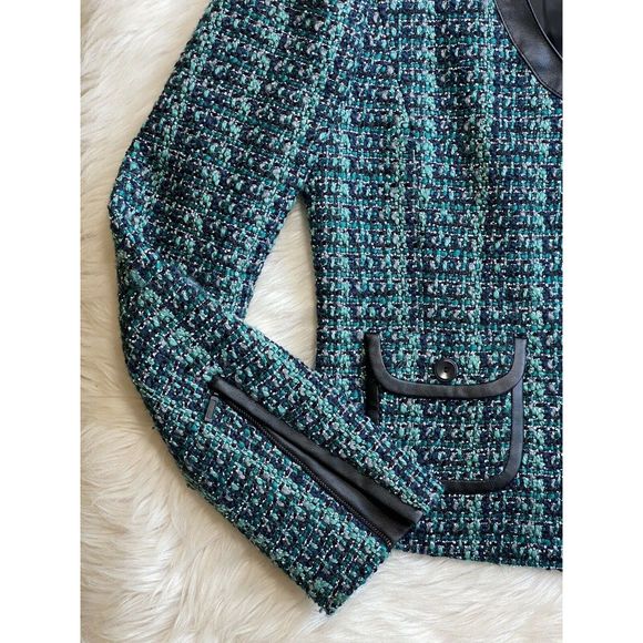 Hinge Seattle M Green Tweed Jacket Leather Trim - Picture 2 of 9